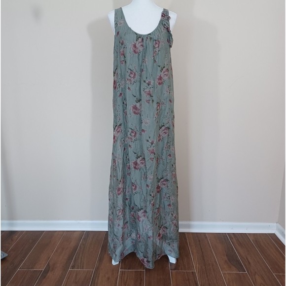 Cobblestone Dresses & Skirts - Cobblestone Living Sage Green Floral Tank Maxi Dress Rayon Silk Women US OS
